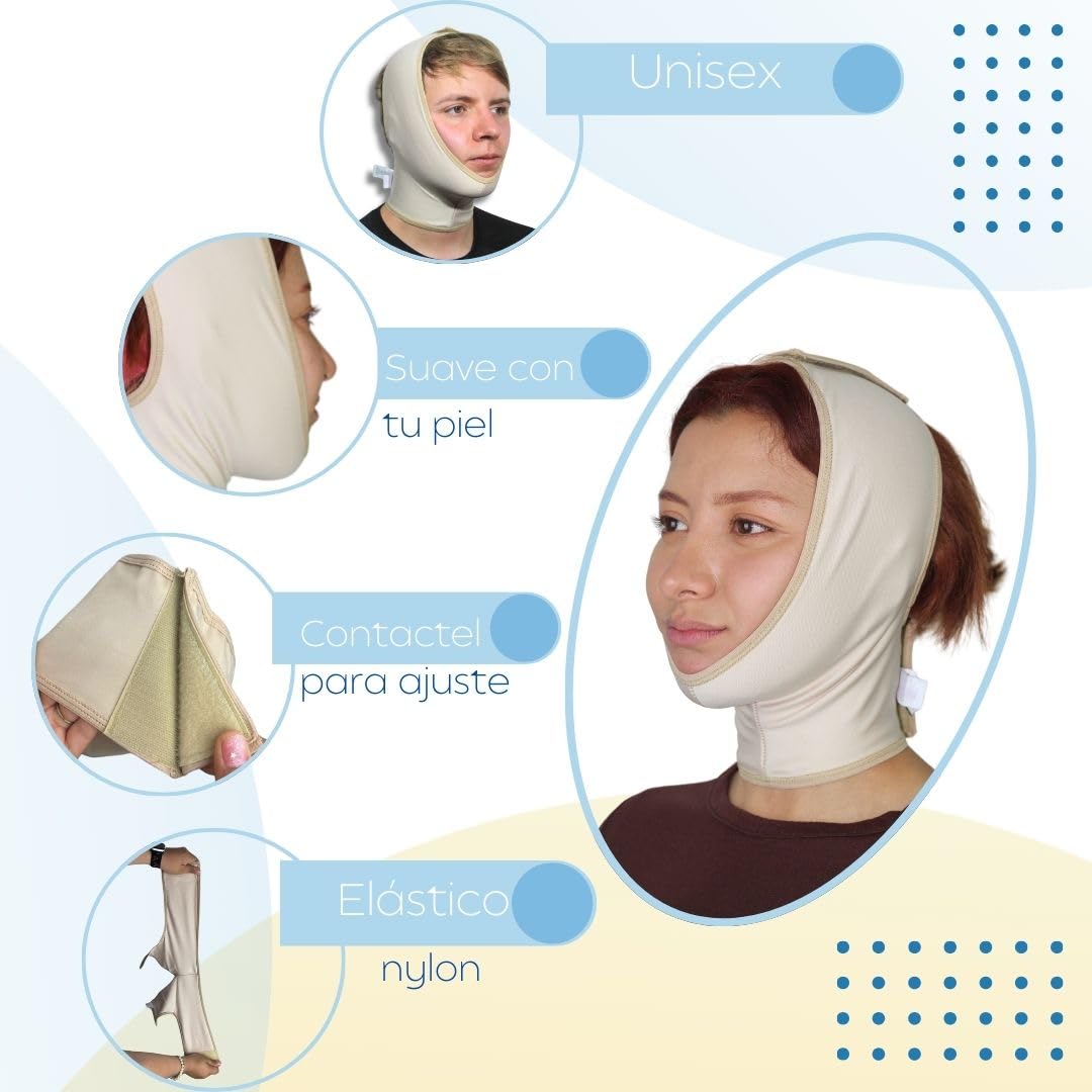 SANDRA&MONTIEL Mentonera post quirúrgica unisex unitalla ajustable para bichectomía, Correa adelgazante facial reduce papada