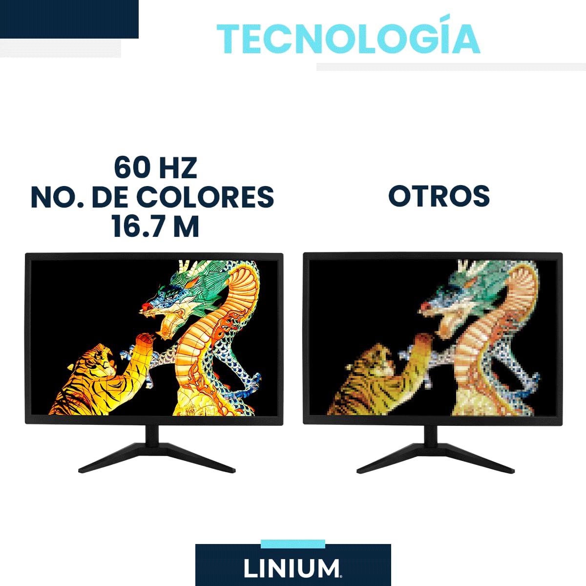 LINIUM - Monitor HD LED 20” | Resolución 1660x900, HDMI/VGA, 60Hz, Estabilización de Negro, Compacto y Funcional para Oficina u Hogar