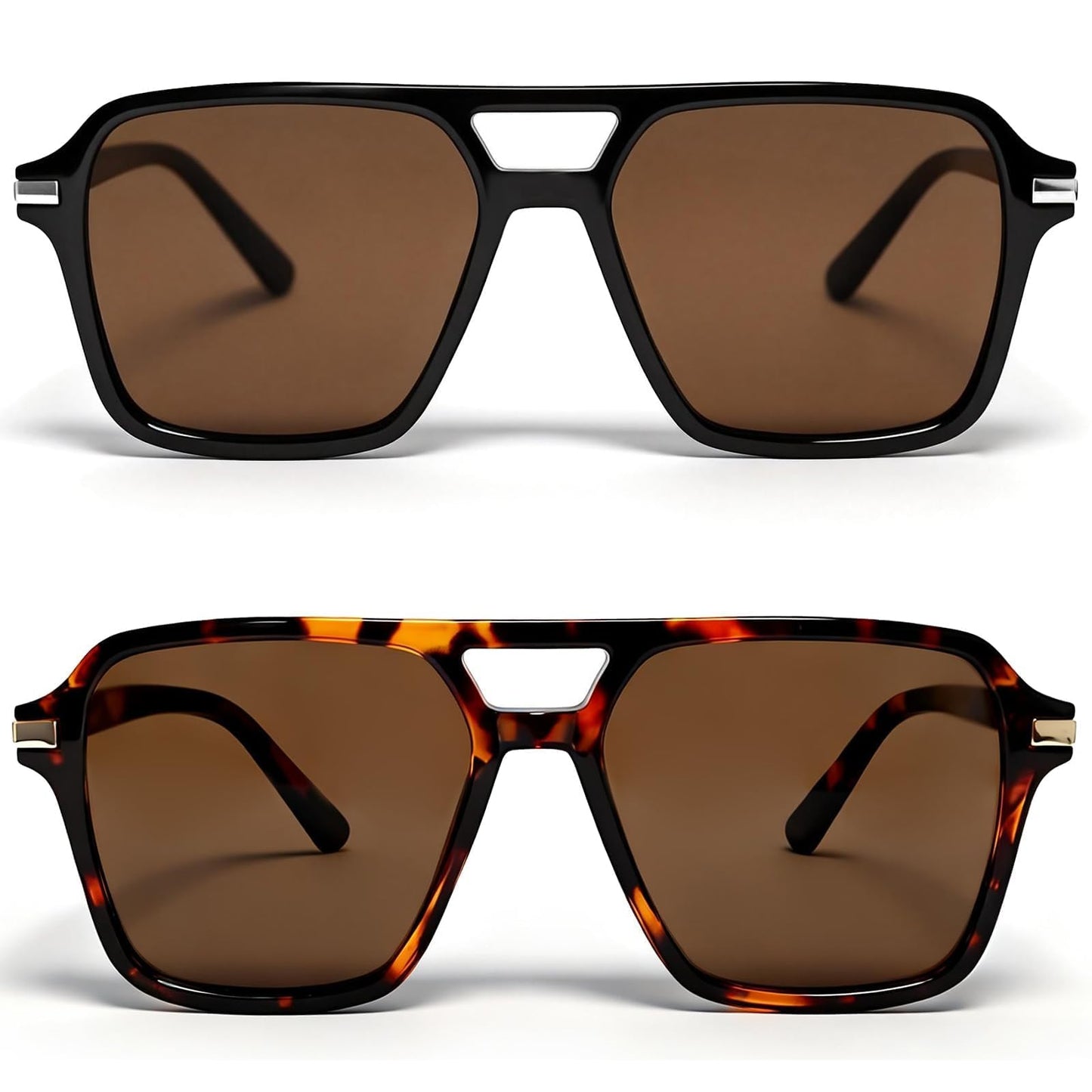 VISOONE Paquete de 2 gafas de sol retro para hombre y mujer, montura negra de carey, lentes grises Regan