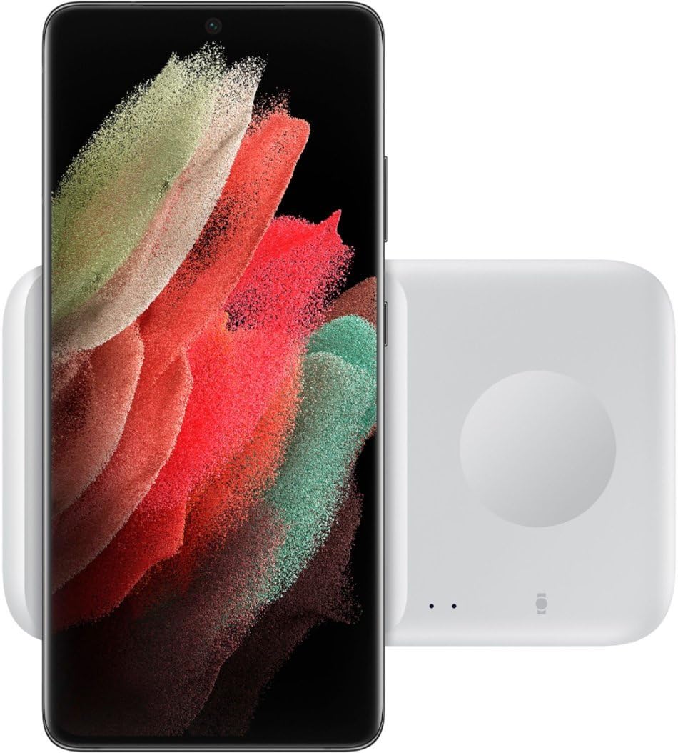 SAMSUNG Cargador inalámbrico Fast Charge Pad Duo (2021), universalmente Compatible con teléfonos habilitados para Qi y Relojes seleccionados (versión de EE.UU.), Color Blanco