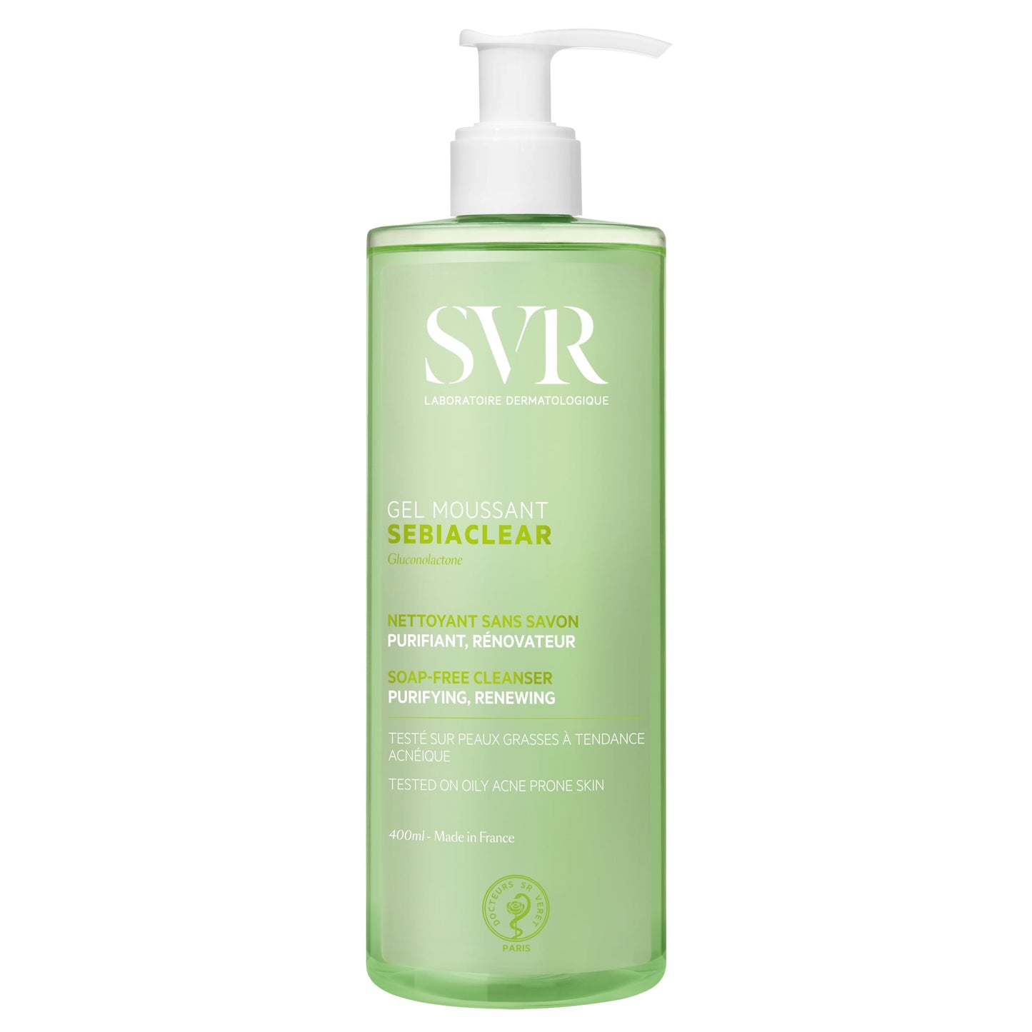 SVR Sebiaclear Gel Moussant Limpiador Facial y Corporal para Piel Mixta, Grasa y con Tendencia al Acné | Con Ácido Salicílico y Gluconolactona | Sin Jabón | 400 ml