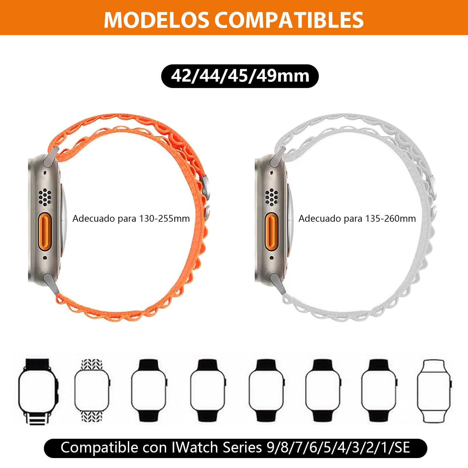 CAVIGLTE Correas para Apple Watch Compatibles con Apple Watch Ultra 42mm 44mm 45mm 49mm, Correas Deportivas Ajustables para IWatch Series 9/8/7/6/5/4/3/2/1/SE