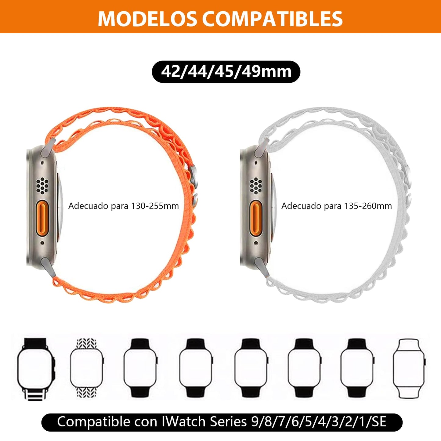 CAVIGLTE Correas para Apple Watch Compatibles con Apple Watch Ultra 42mm 44mm 45mm 49mm, Correas Deportivas Ajustables para IWatch Series 9/8/7/6/5/4/3/2/1/SE