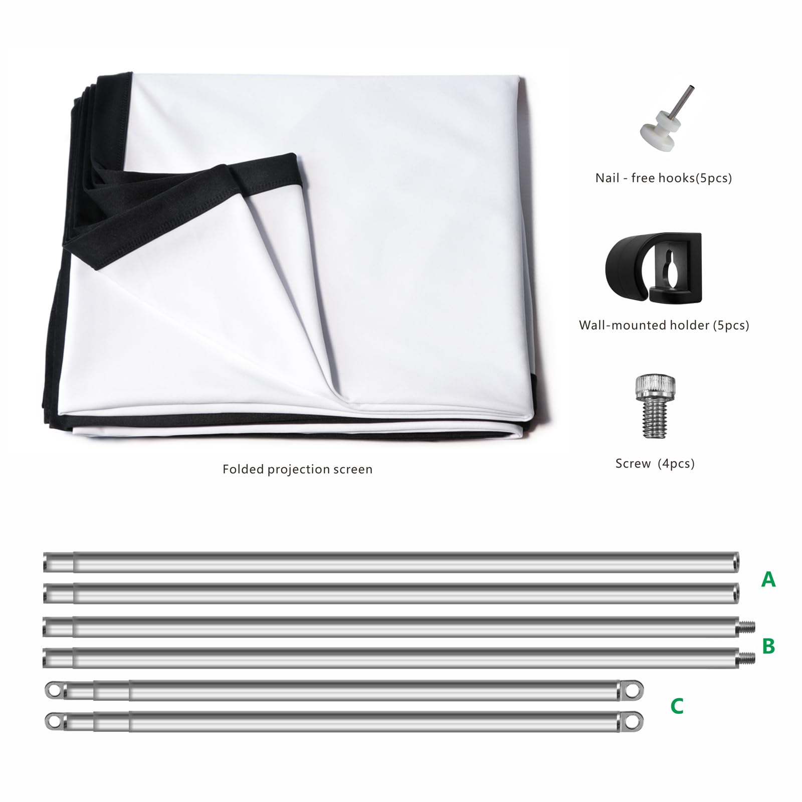 visualización de proyector plegable con marco de combinación de barra telescópica de acero inoxidable 16:9 HD 4K visualización de proyección portátil antiarrugas (70 pulgadas)