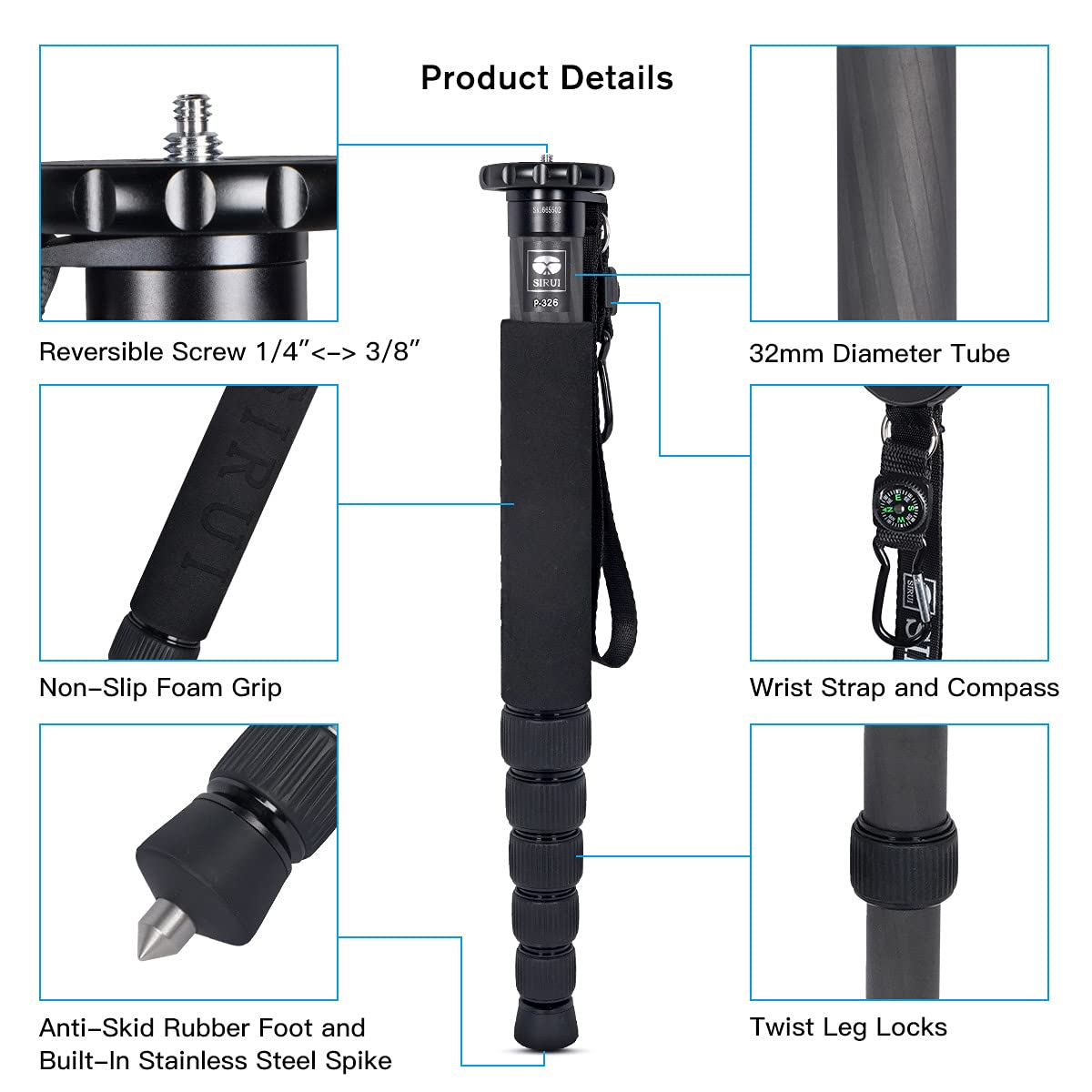 Argraph SIRUI P-326 6 Section Carbon Fiber Monopod