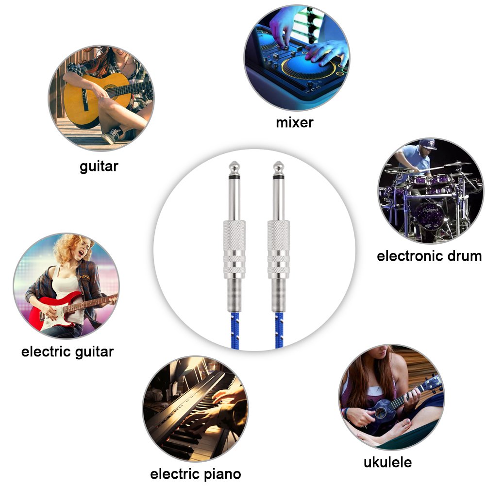 Cable de guitarra, cable de audio mono para bajos macho a macho Cable Cable de 6.35 mm Conector recto para instrumentos eléctricos (1M)