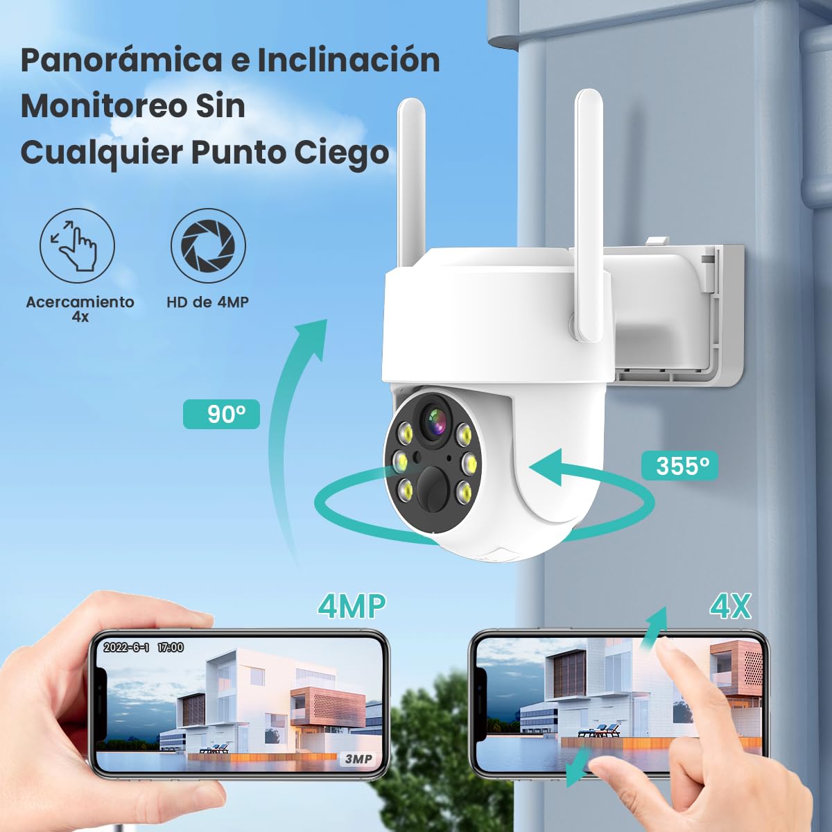 Cámara de Seguridad Exterior EASYTAO Q25 Blanca WiFi con Panel Solar IP66 2.5K Visión Nocturna Compatible con Alexa