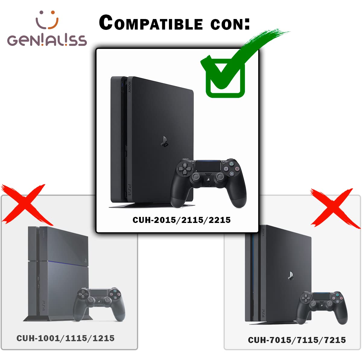 GENIALISS - Base Soporte para Consola PS4 Slim de Pared/Playstation 4 Slim/Play 4 Slim + Base Soporte para Control dualshock 4 y Soporte para audifono