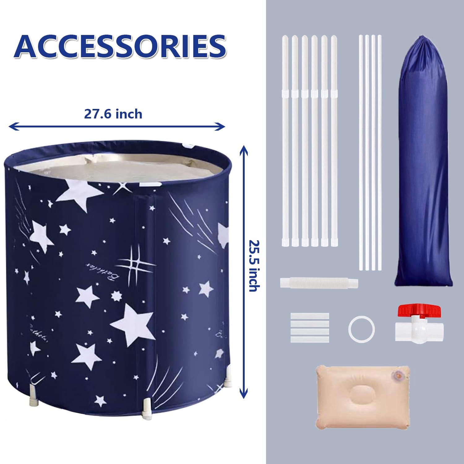 Bañera plegable portátil, bañera de baño ecológica para cabina de ducha (cielo azul -1)