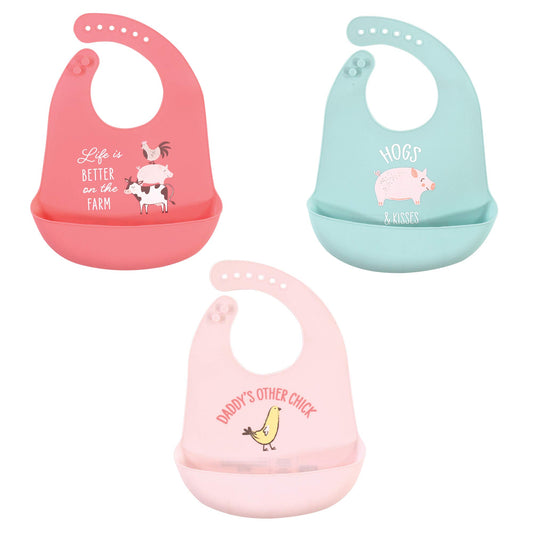Hudson Baby - Baberos unisex de silicona para bebé, Life Is Better On The Farm, talla única