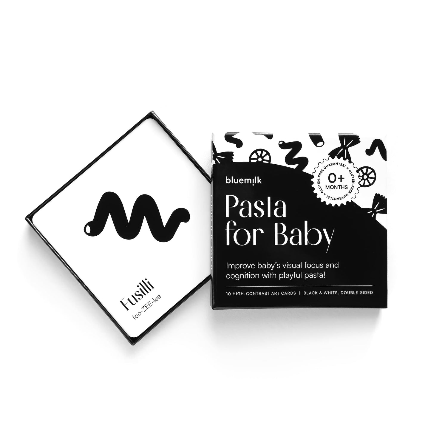 BlueMilk Pasta - Caja de regalo para bebé con overol de overol, tarjetas de contraste y tarjeta