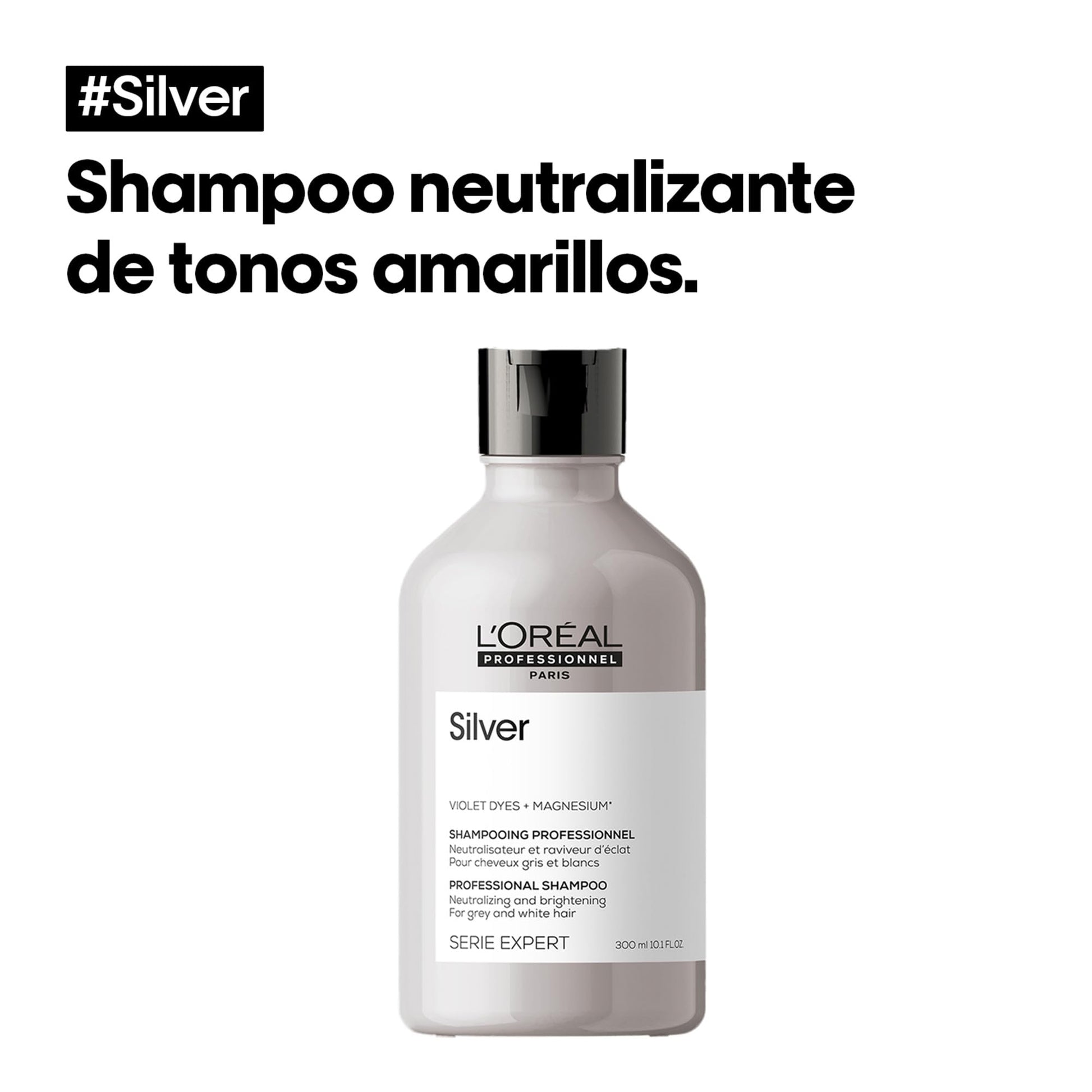 L'Oréal Professionnel Silver | Shampoo morado | Neutraliza los tonos amarillos no deseados| Para cabello gris, rubio, platinado y/o con canas | Con pigmentos morados| 300ml