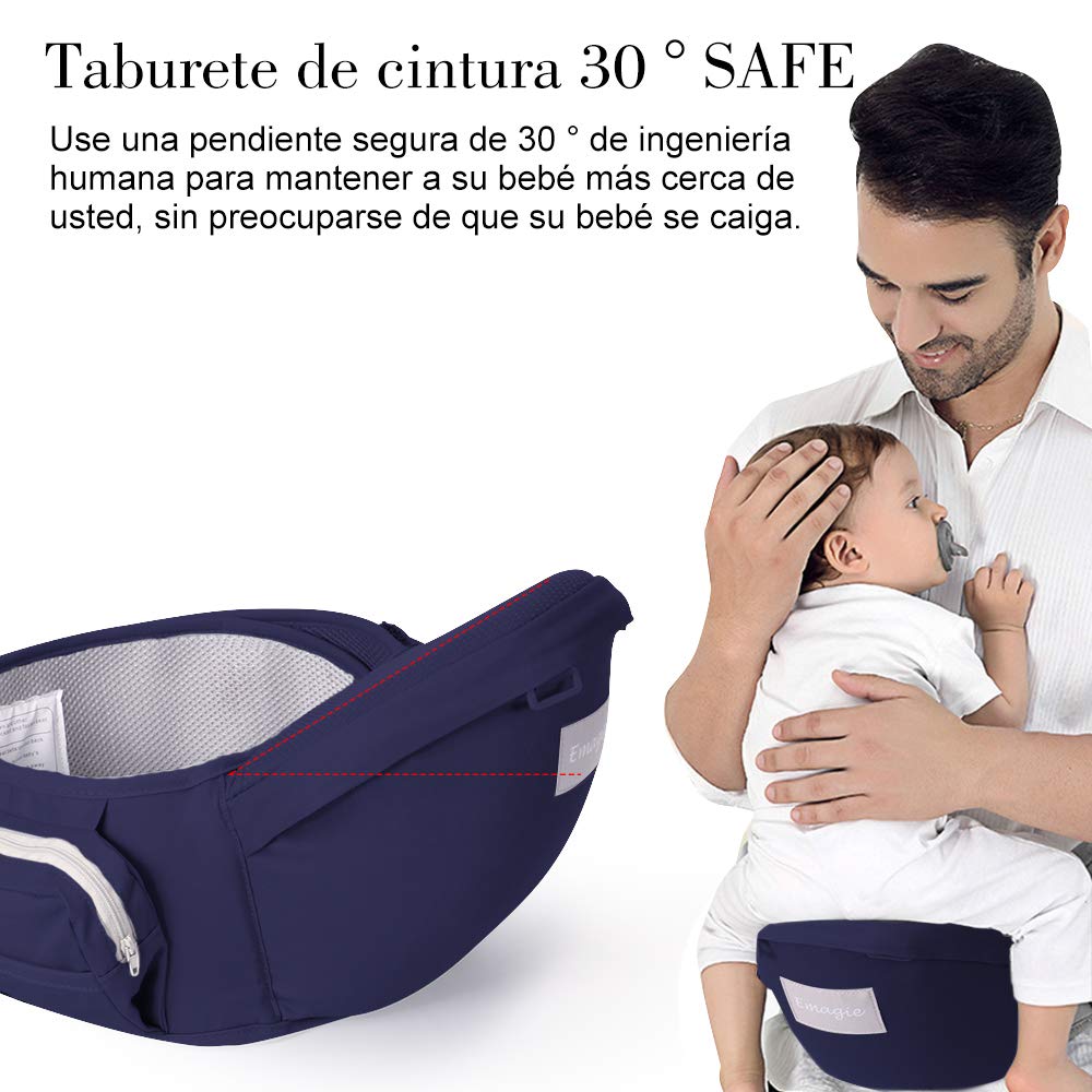 Portabebé Ergonómico EMAGIE Azul Convertible y Ajustable para Bebés 0-36 Meses