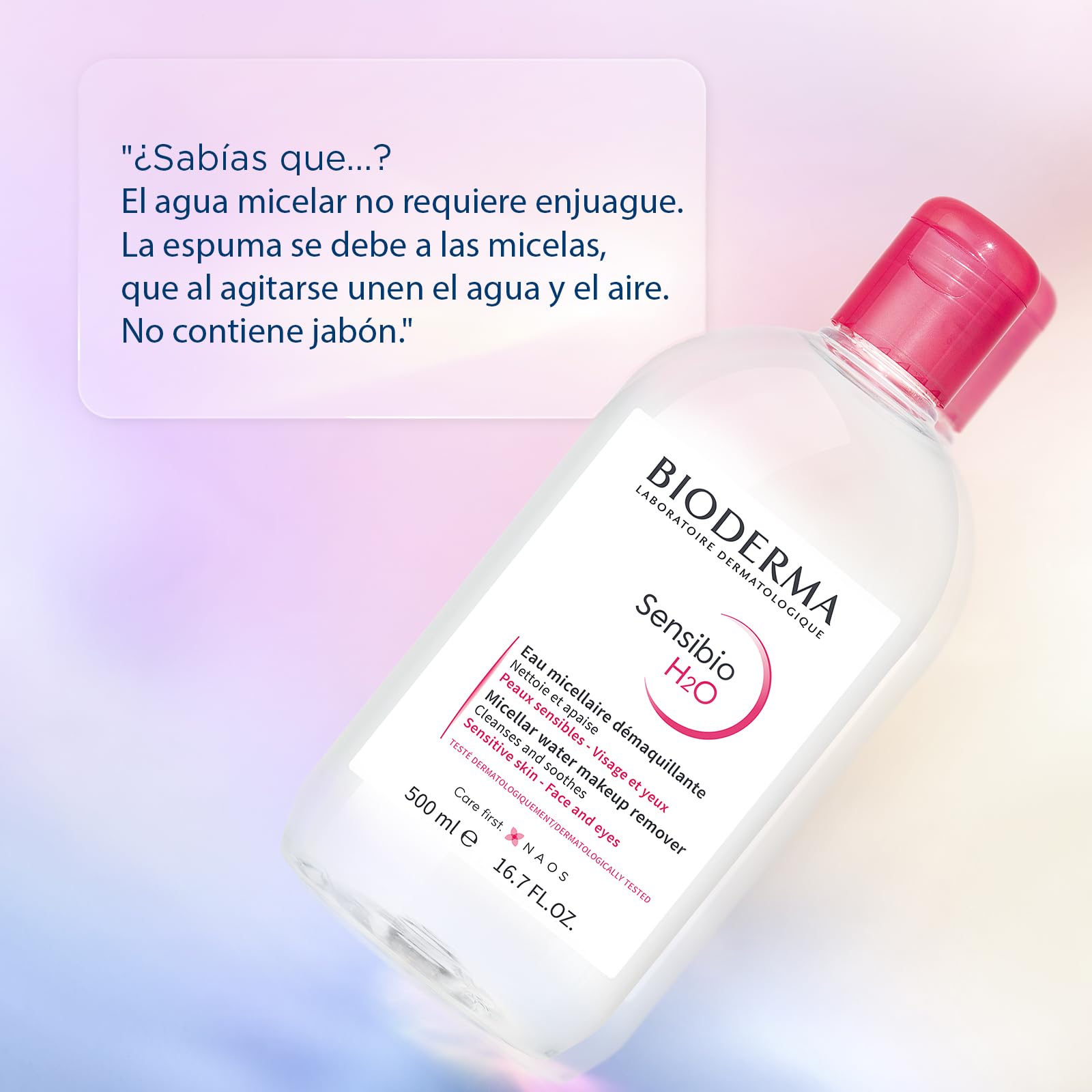 BIODERMA, Agua Micelar, Sensibio H2O, Desmaquillante para Piel Sensible, Calma y Reduce la Irritación, 100 ml