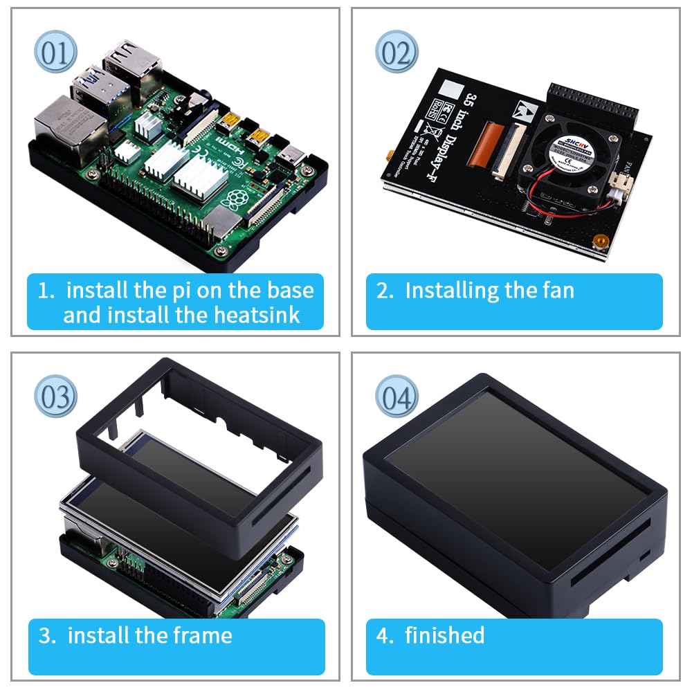 GeeekPi - visualización táctil de 3.5 pulgadas con funda para Raspberry Pi 4, con ventilador y disipadores de calor, visualización LCD TFT de resolución de 320 x 480 para Raspberry Pi 4 Modelo B