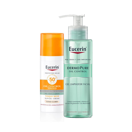 Kit Eucerin DermoPure Gel Limpiador Facial, 200 ml + Eucerin sun oil control fps 50+ tono claro 50ml