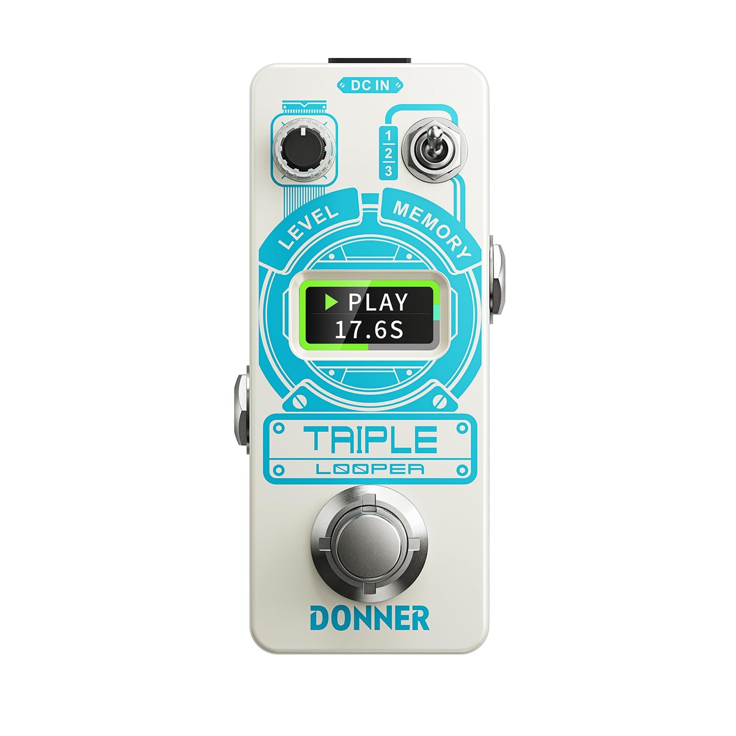 Donner Pedal de guitarra triple Looper de 90 minutos de bucle de tiempo con visualización, 3 bucles de bucle de pedal con overdubs ilimitados deshacer/rehacer