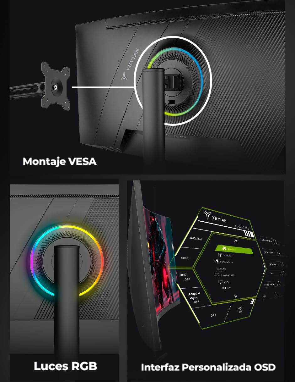 Monitor Gamer Yeyian Curvo 34 Pulgadas WQHD 180Hz 1MS RGB