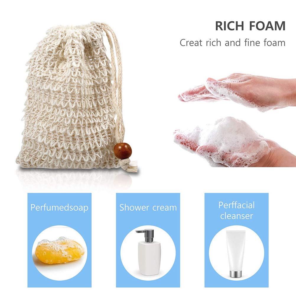 BUYGOO Paquete de 20 bolsas exfoliantes de jabón, bolsa de jabón de malla de sisal hecha a mano con cordón para uso en baño y ducha