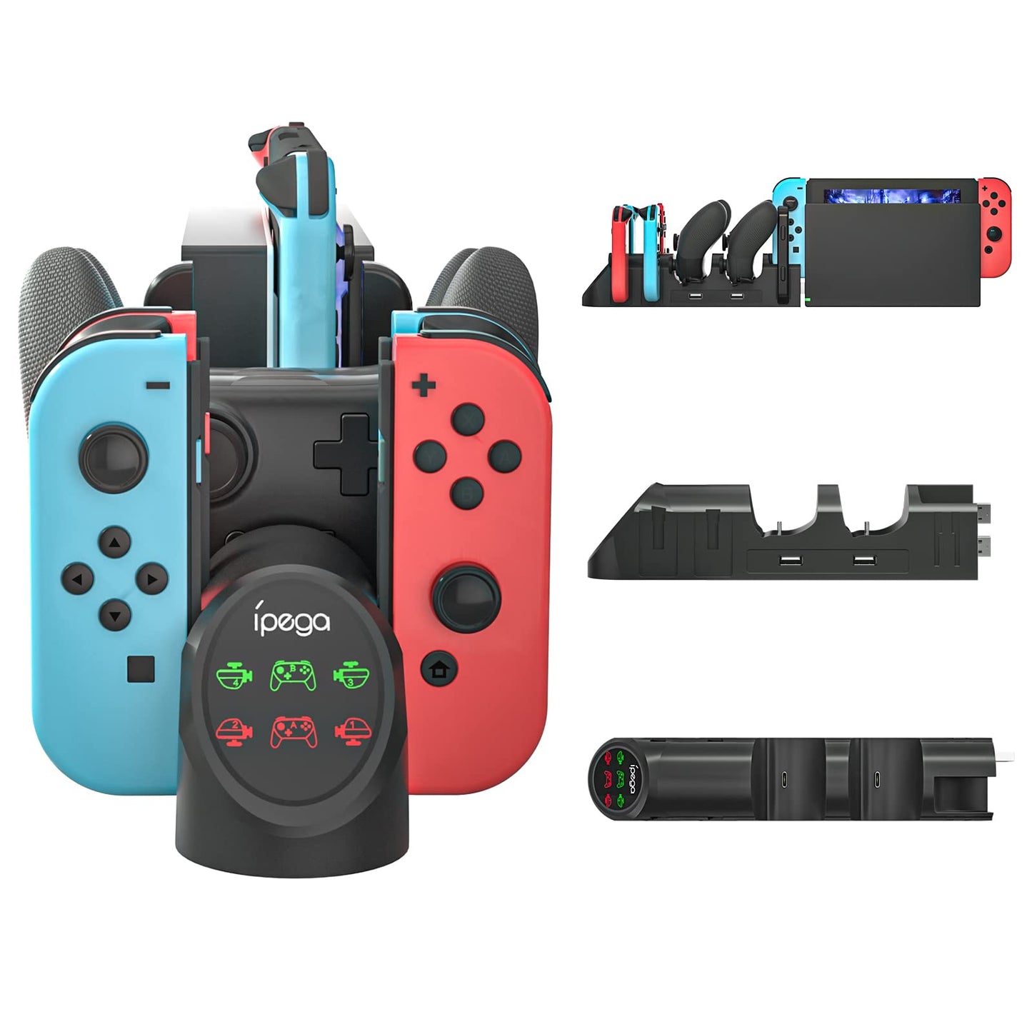 Base de carga para Nintendo Switch, estación de carga para Nintendo Switch Joy Cons y controladores Nintendo Switch Pro con indicador LED