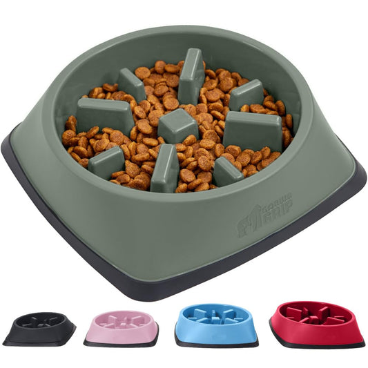 Gorilla Grip Slip Resistant Slow Feeder Pet Bowl, 2 Cups, Slows Down Food, Healthy Eating Habit, Reduce Dogs from Overeating, Improve Pets Digestion, Dishwasher Safe, for Dry, Fresh, Wet Foods, Sage