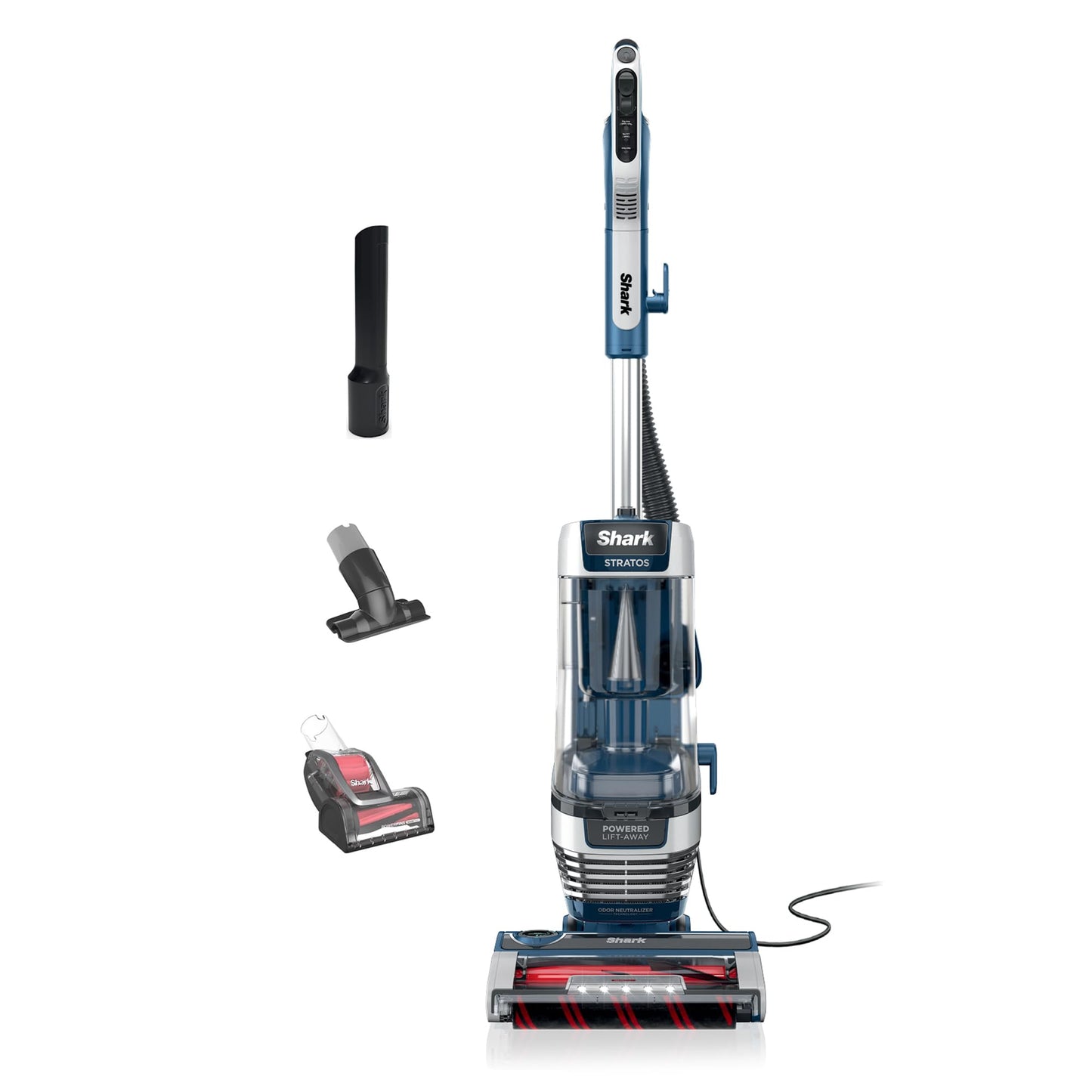 Shark Aspiradora Vertical, Stratos con DuoClean PowerFins, HairPro, Powered Lift-Away, Rodillo de Cepillo para Polvo autolimpiante y tecnología de neutralización de olores, Azul Marino, AZ3002