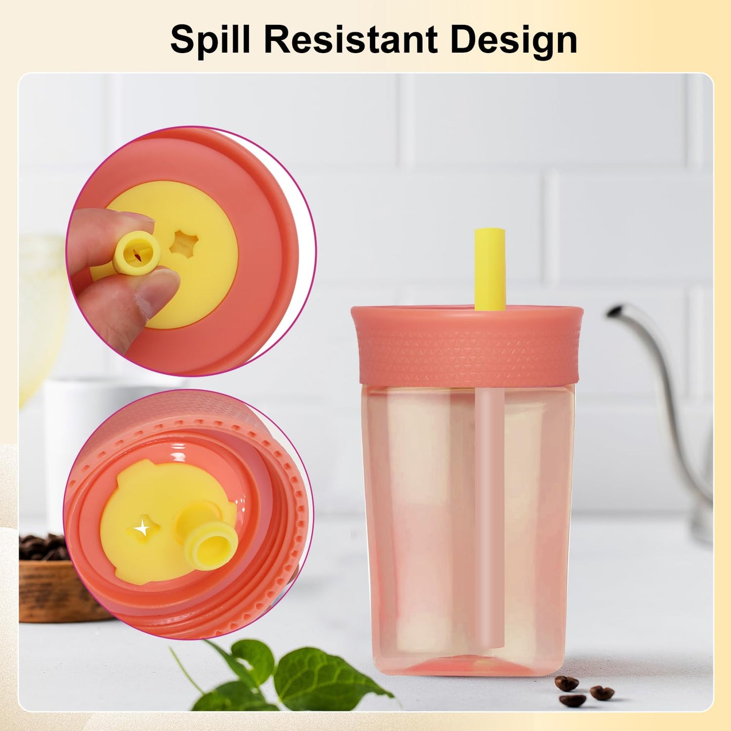 PHULWEL - Paquete de 2 tapas de repuesto para Owala Kids - Vaso aislante de 12 onzas y 15 onzas, tapa resistente a derrames con 4 popotes flexibles, sin BPA, apto para lavaplatos, accesorios para
