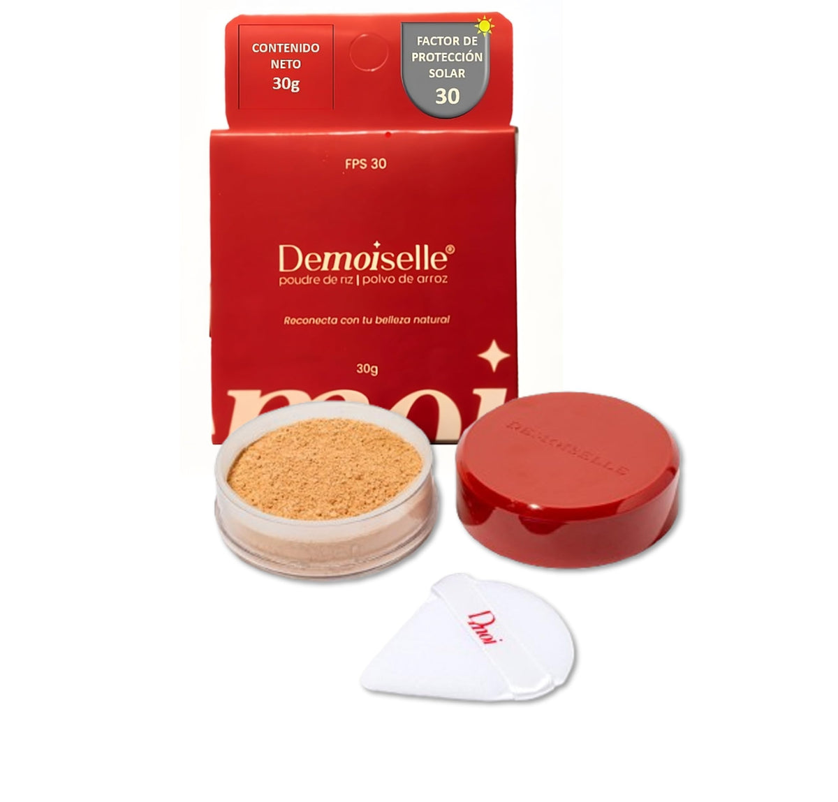 Demoiselle Polvo de Arroz Facial Suelto Traslúcido Medio Topacio con FPS 30 | Acabado Mate | Control de Brillo y Grasa | 30 g
