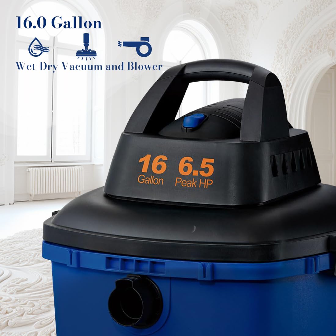 Koblenz Aspiradora Seco Mojado Eléctrica Multiusos, Aspira manualmente sólidos y líquidos, Tanque con Capacidad de 16 galones y Motor de 6.5 HP Modelo WD-16 L4 Incluye Accesorios