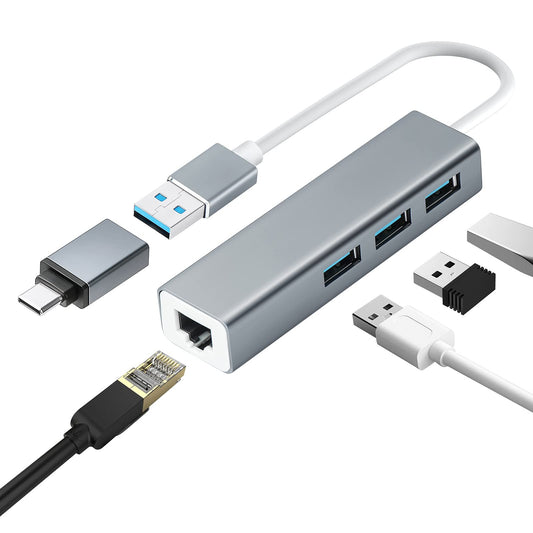 HEEDU Adaptador Ethernet USB 3.0, Adaptador Ethernet USB Hub 4 en 1 con Puerto LAN de Red Gigabit RJ45 10/100Mbps, Compatible con MacBook, Surface Pro, Windows,XP, Vista, Androidd etc