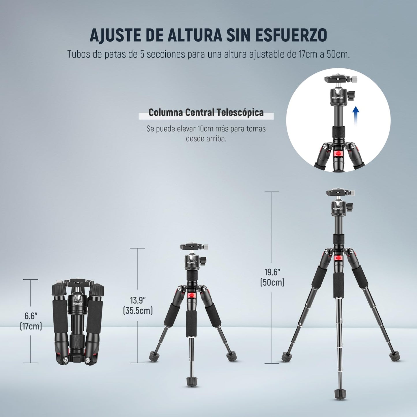 Trípode Mini NEEWER Aluminio con Rótula de Bola 360 ° para Cámara