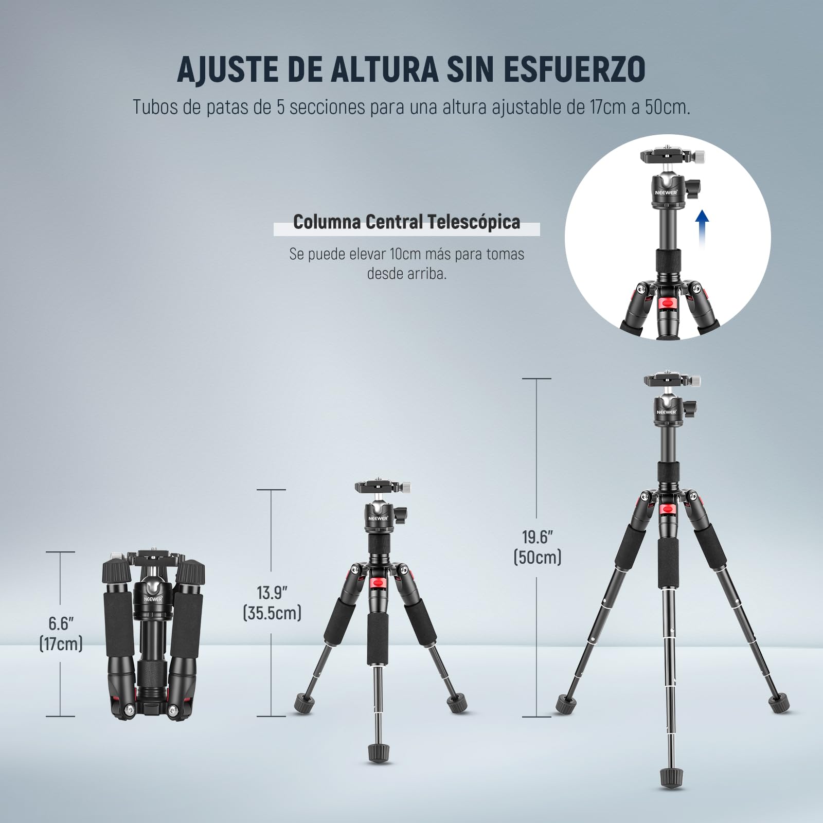 Trípode Mini NEEWER Aluminio con Rótula de Bola 360 ° para Cámara