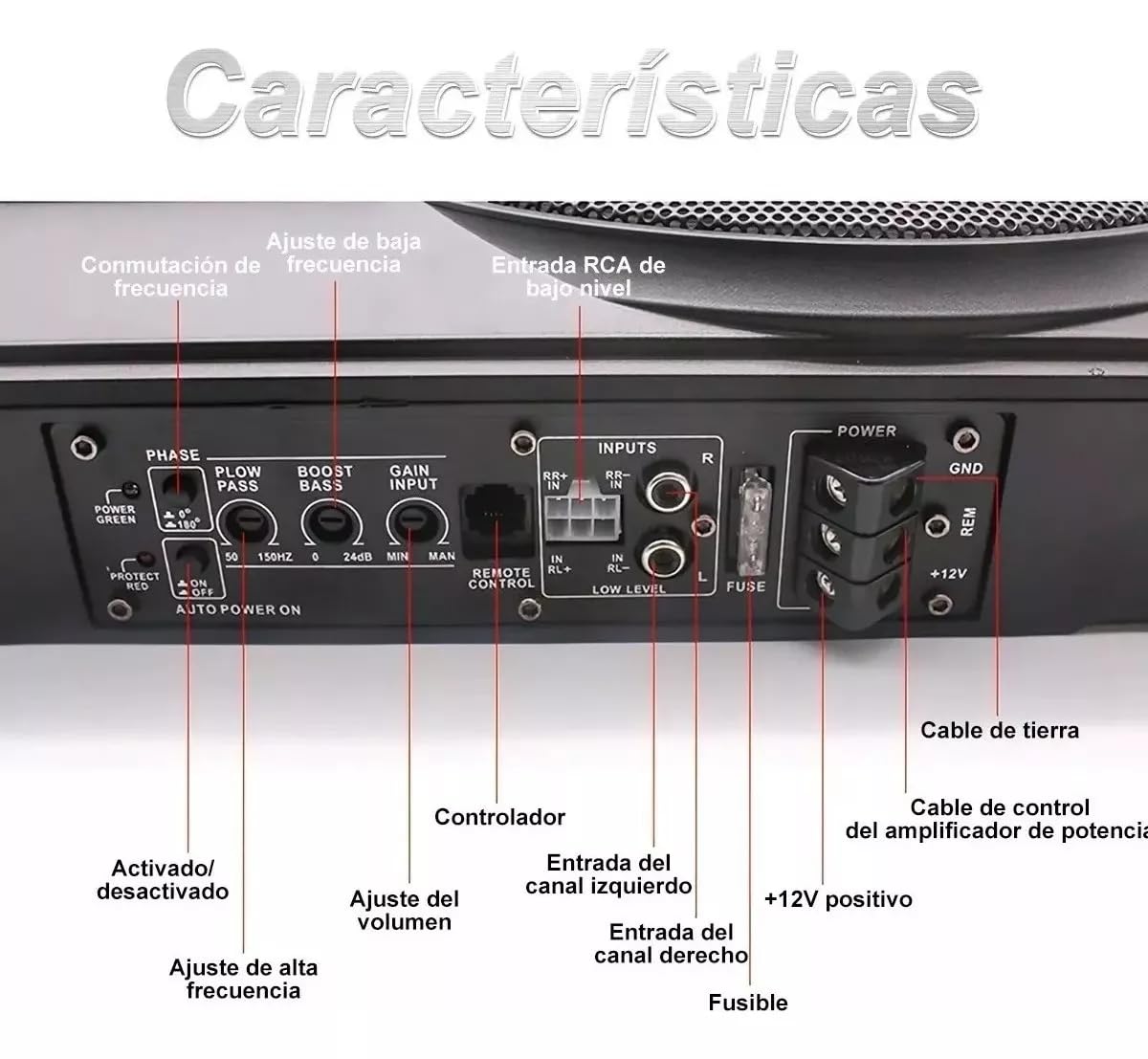 FINYQBET Subwoofer Amplificado de 10 Pulgadas, 800W con Amplificador Integrado, Diseño Delgado para Instalación Bajo el Asiento, Filtro de Paso Bajo y Refuerzo de Graves, Ideal para Autos y Camionetas