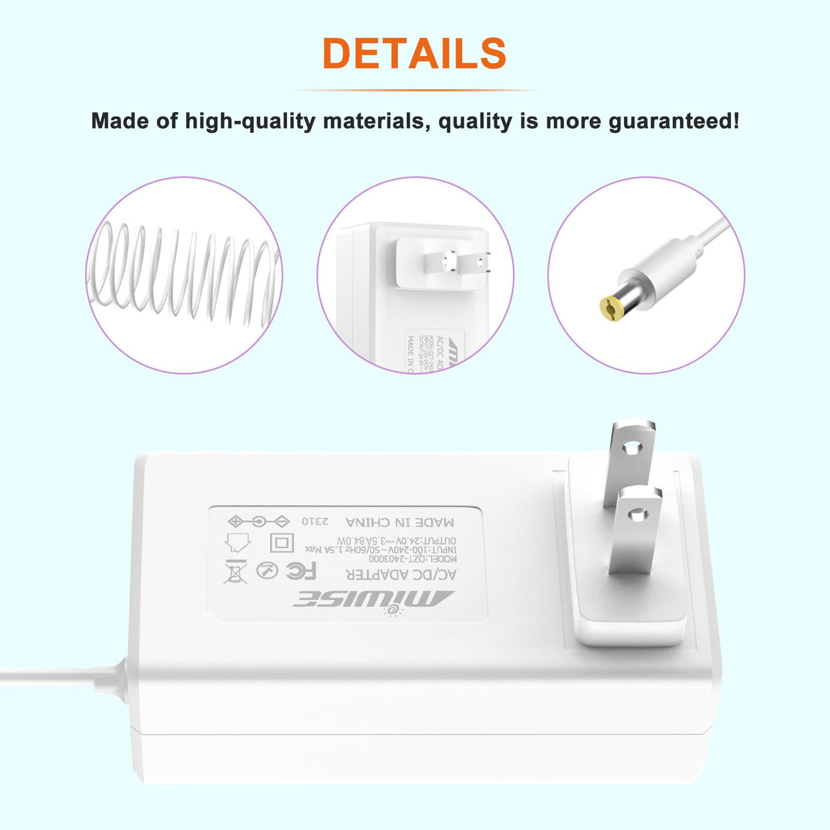 Adaptador de Fuente de Alimentación MIWISE Blanco Enchufe de EE. UU. para COB LED Strip y Cámara CCTV