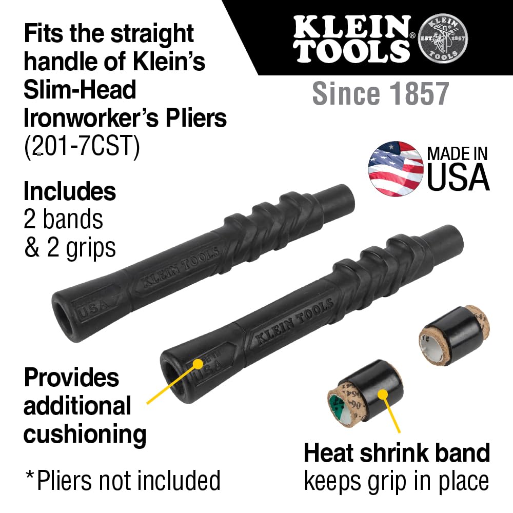 Klein Tools M200ST Kit de agarre de cojín con bandas termorretráctiles, fabricado en Estados Unidos, uso con alicates Klein para herrero de cabeza delgada Cat No. 201-7CST, paquete de 2