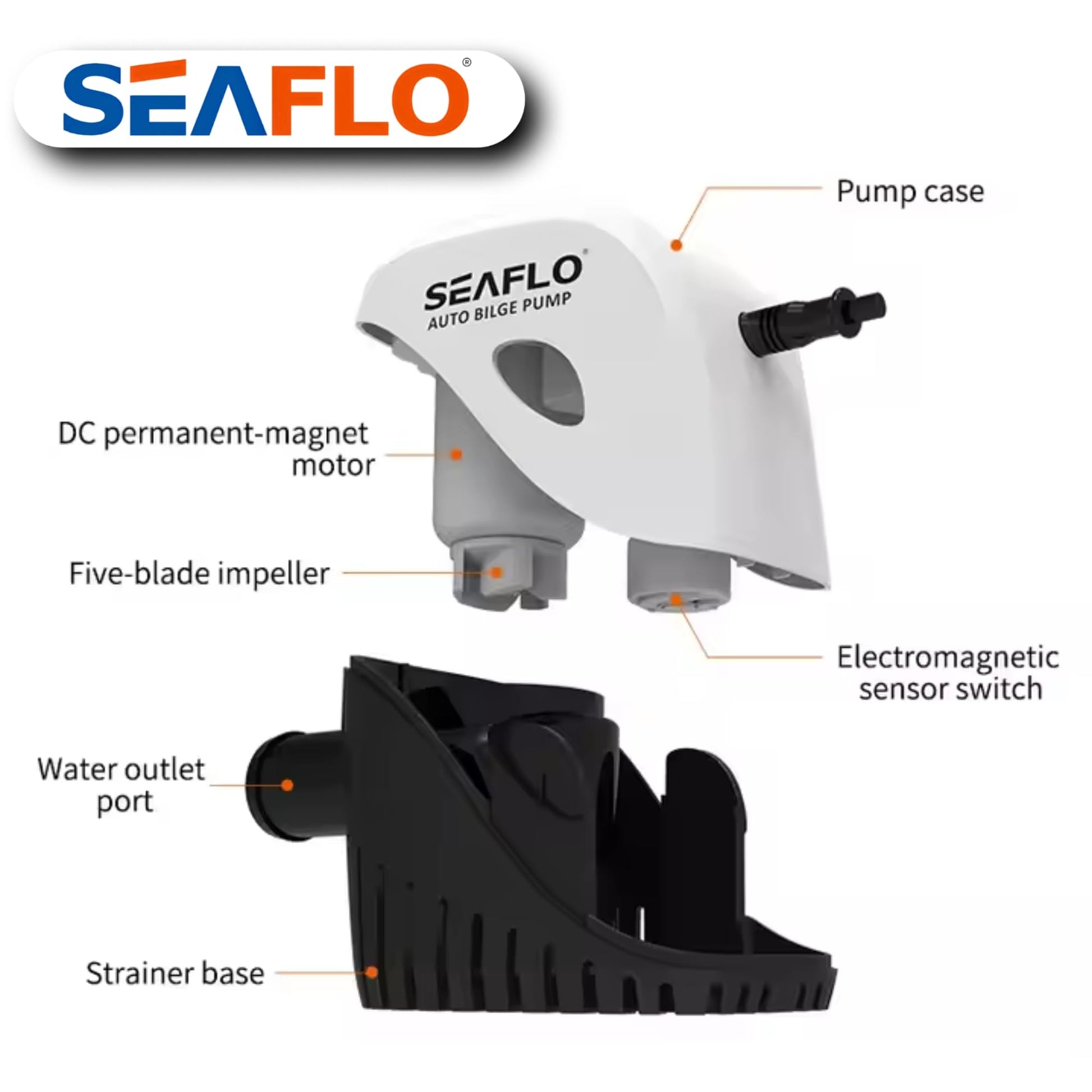 12v Automatic Submersible Boat Bilge Water Pump 12v 750gph Auto with Float Switch by Seaflo