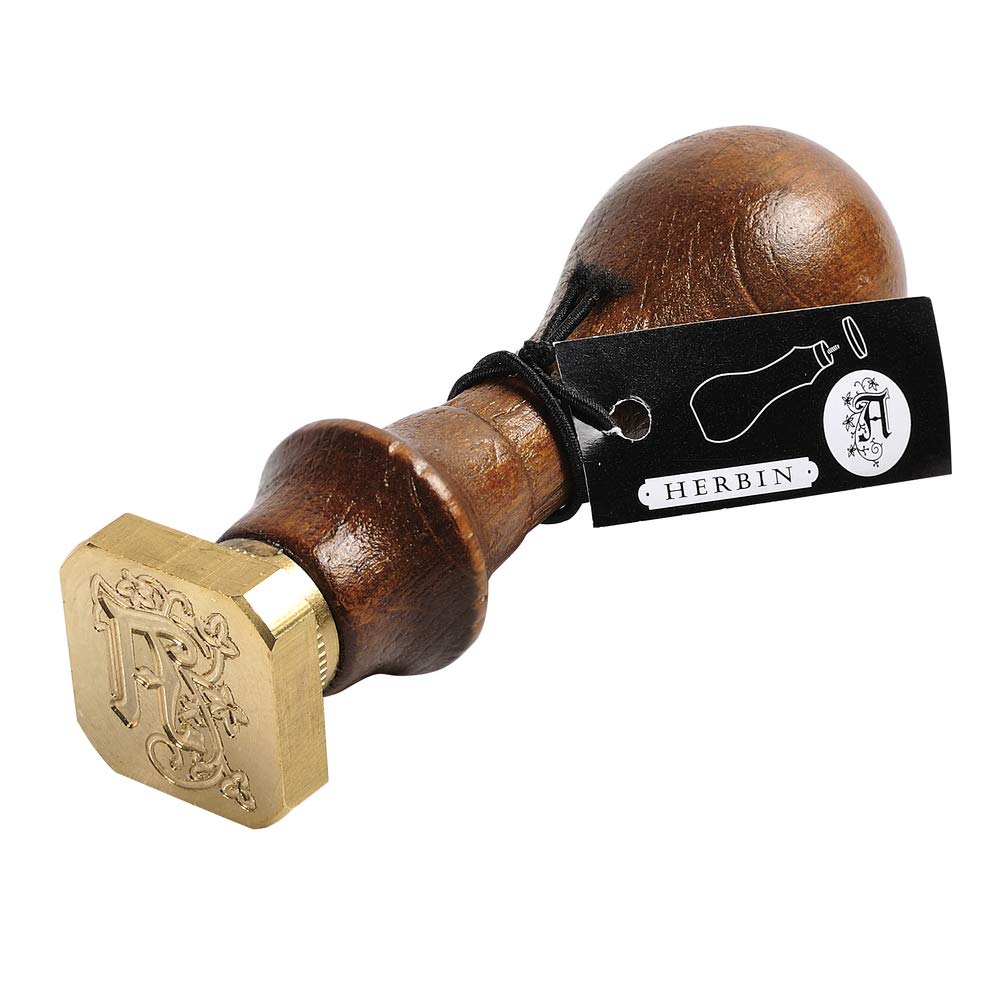 Herbin Sello de latón para cera, diseño vintage retro con mango de madera, letra inicial "N"