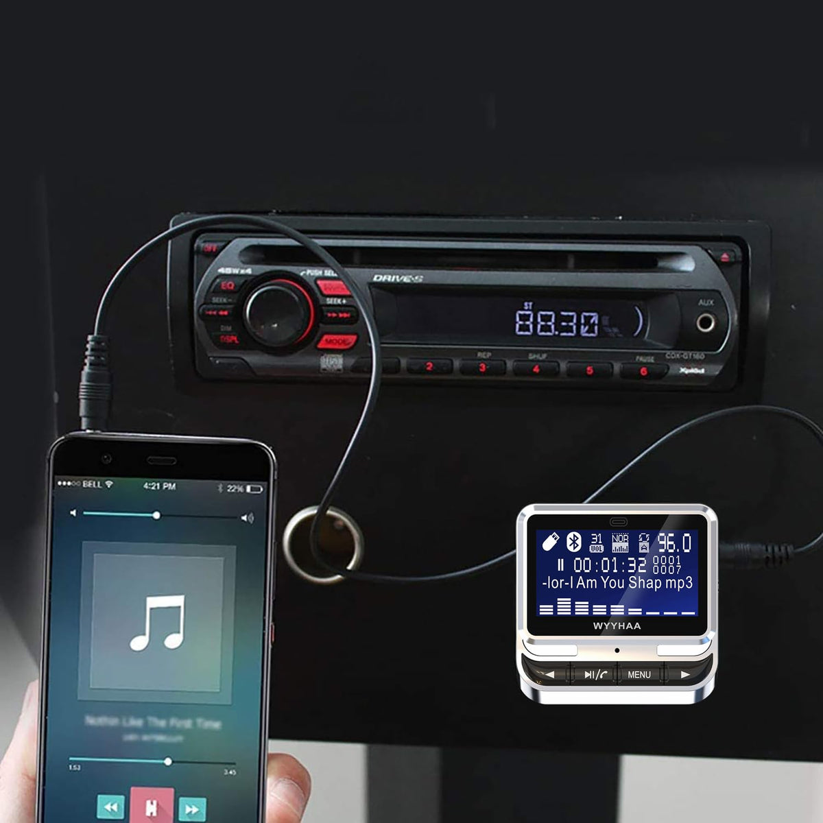 Transmisor FM WYYHAA Bluetooth 5.0 Negro con Reproductor de Música y Cargador para Coche