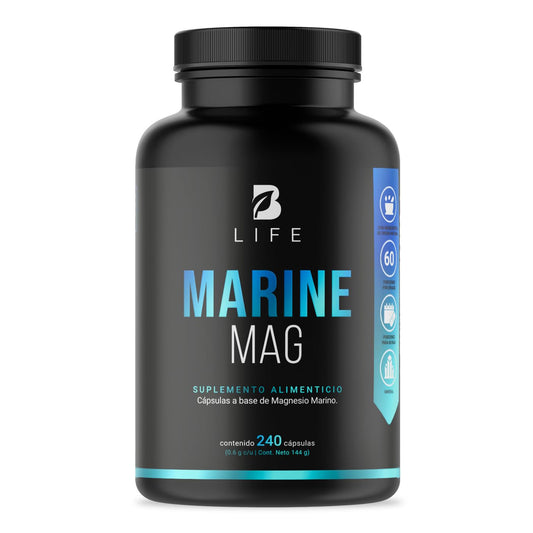 Magnesio Marino de 240 Cápsulas. Ingredientes naturales. Alta biodisponibilidad y absorción. Marine Mag B Life.