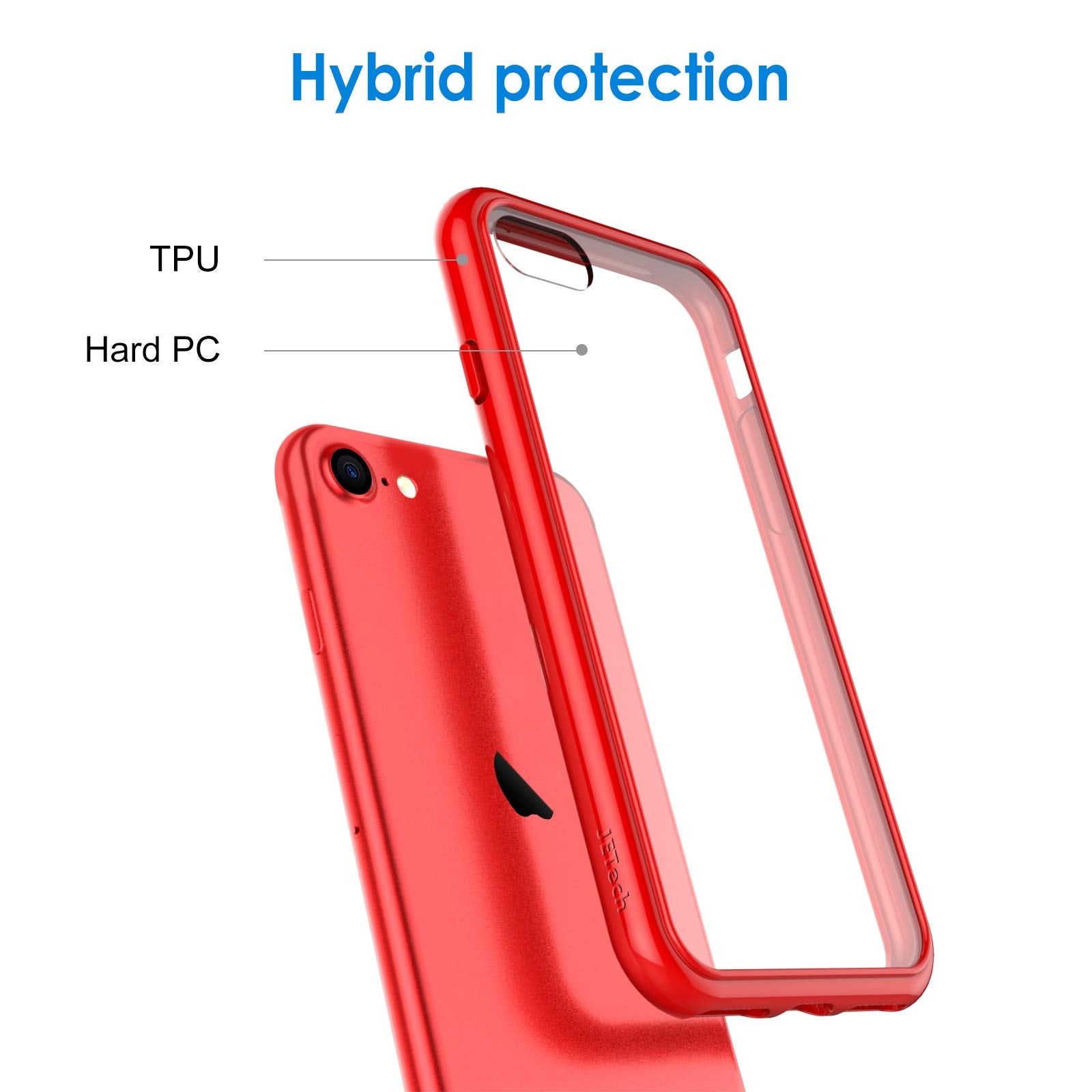 JETech Funda para iPhone SE 3/2 (Modelo 2022/2020), iPhone 8 iPhone 7, Anti-Amarillo Anti-Choques y Anti-Arañazos (Rojo)