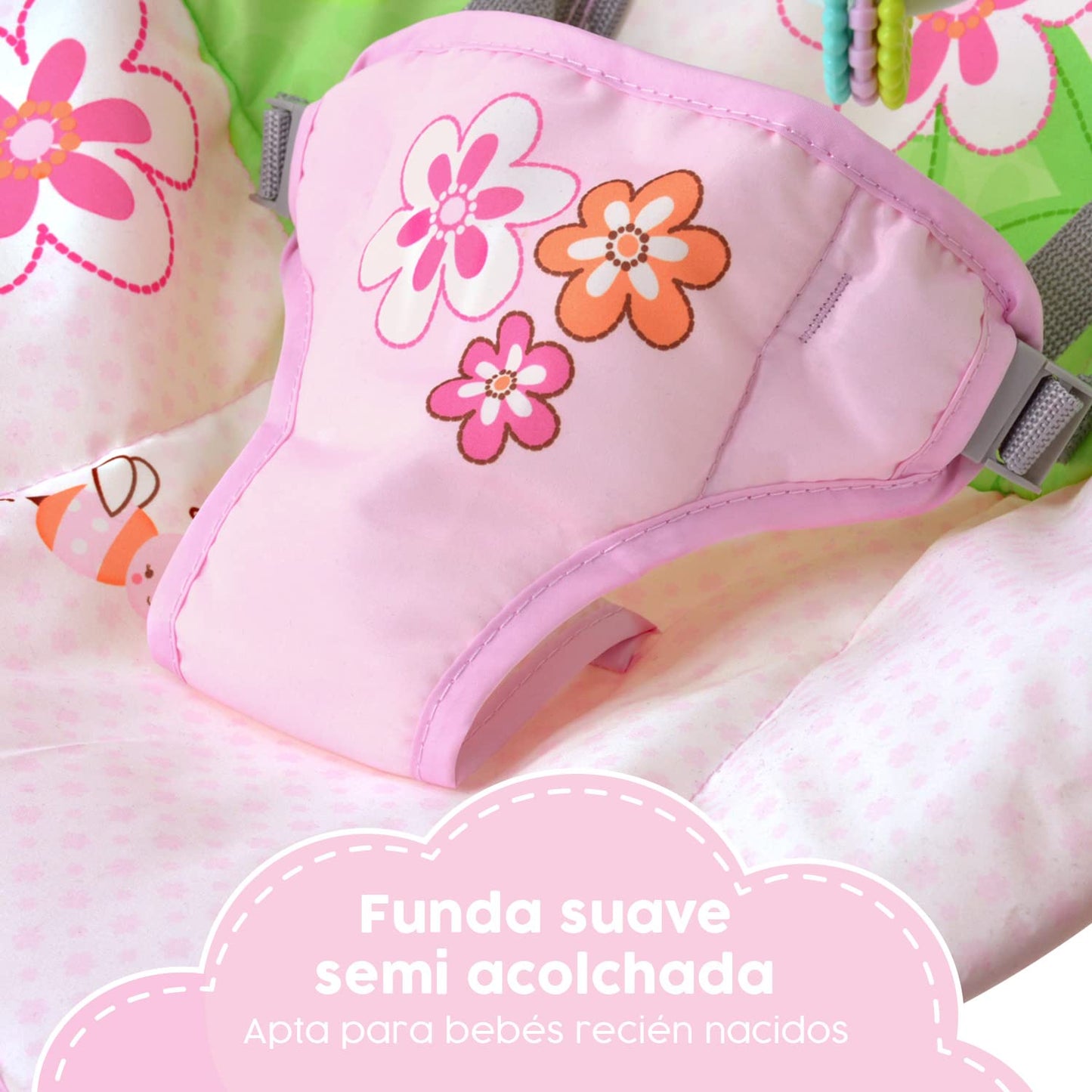 Little Monkey Silla Vibradora Mecedora para Bebe Barra con Juguetes Arnes de Seguridad de 3 Puntos Patas Antideslizantes Portatil Bouncer para Bebe en Etapa de Desarrollo Silla Mecedora con Vibracion