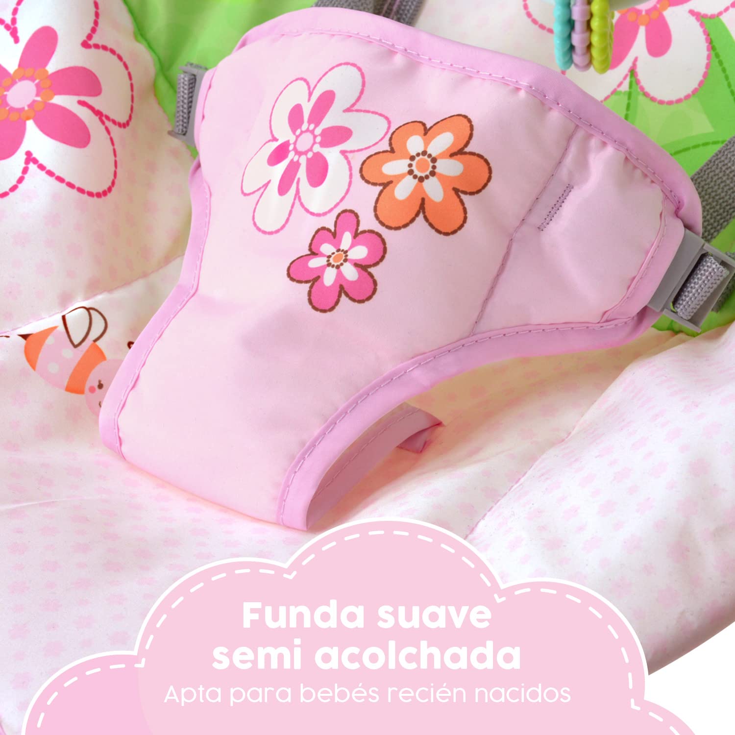 Little Monkey Silla Vibradora Mecedora para Bebe Barra con Juguetes Arnes de Seguridad de 3 Puntos Patas Antideslizantes Portatil Bouncer para Bebe en Etapa de Desarrollo Silla Mecedora con Vibracion
