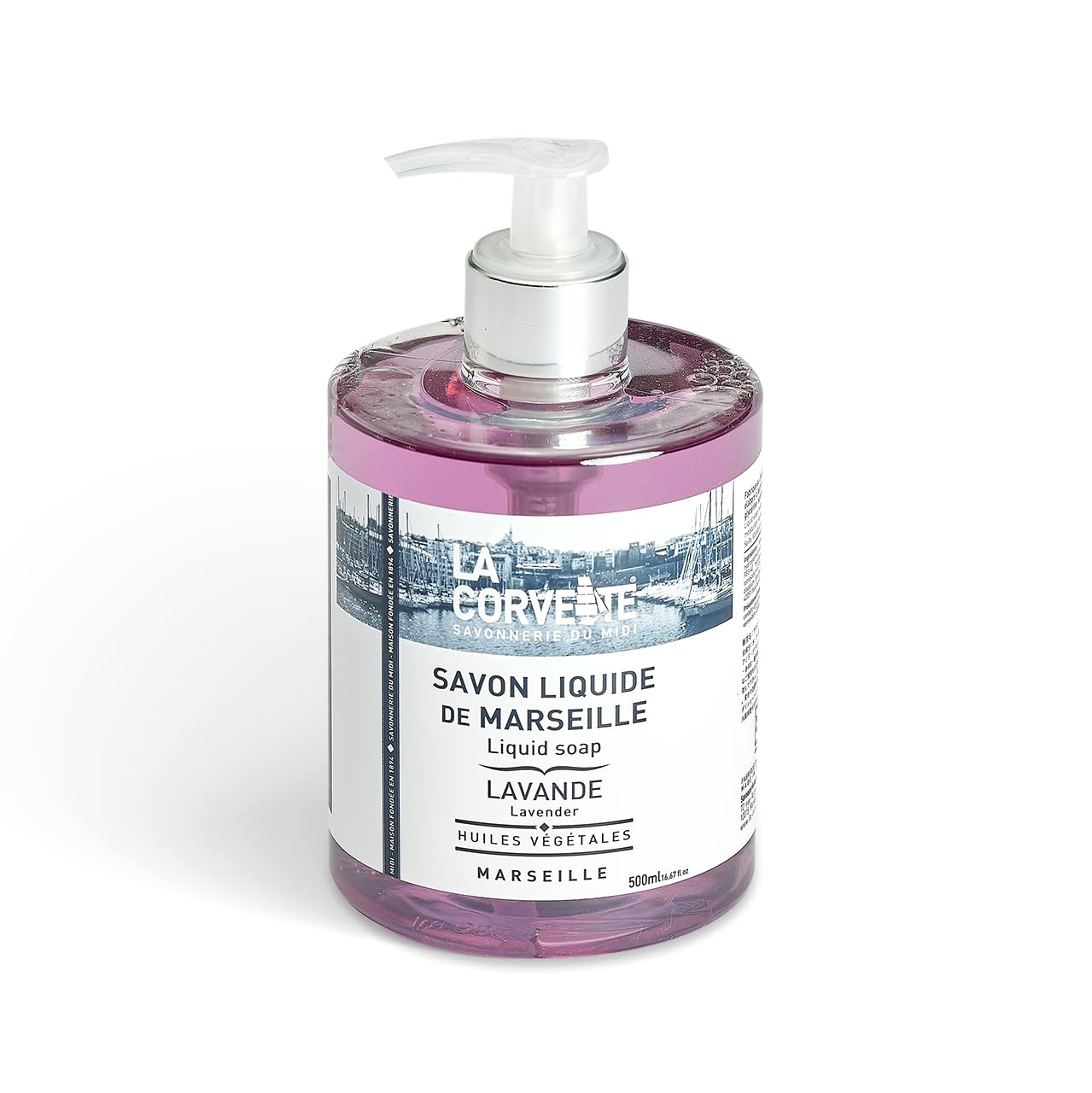 La Corvette | Jabón Liquido para Manos de Lavanda con Dispensador, Hecho en Marsella 100% de Aceites Vegetales Puros, Sin Parabenos, 500 ml