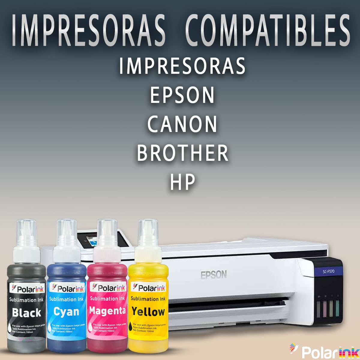 Kit Botellas de Tinta Sublimación POLARINK Negro Universal Compatible para Sublimar