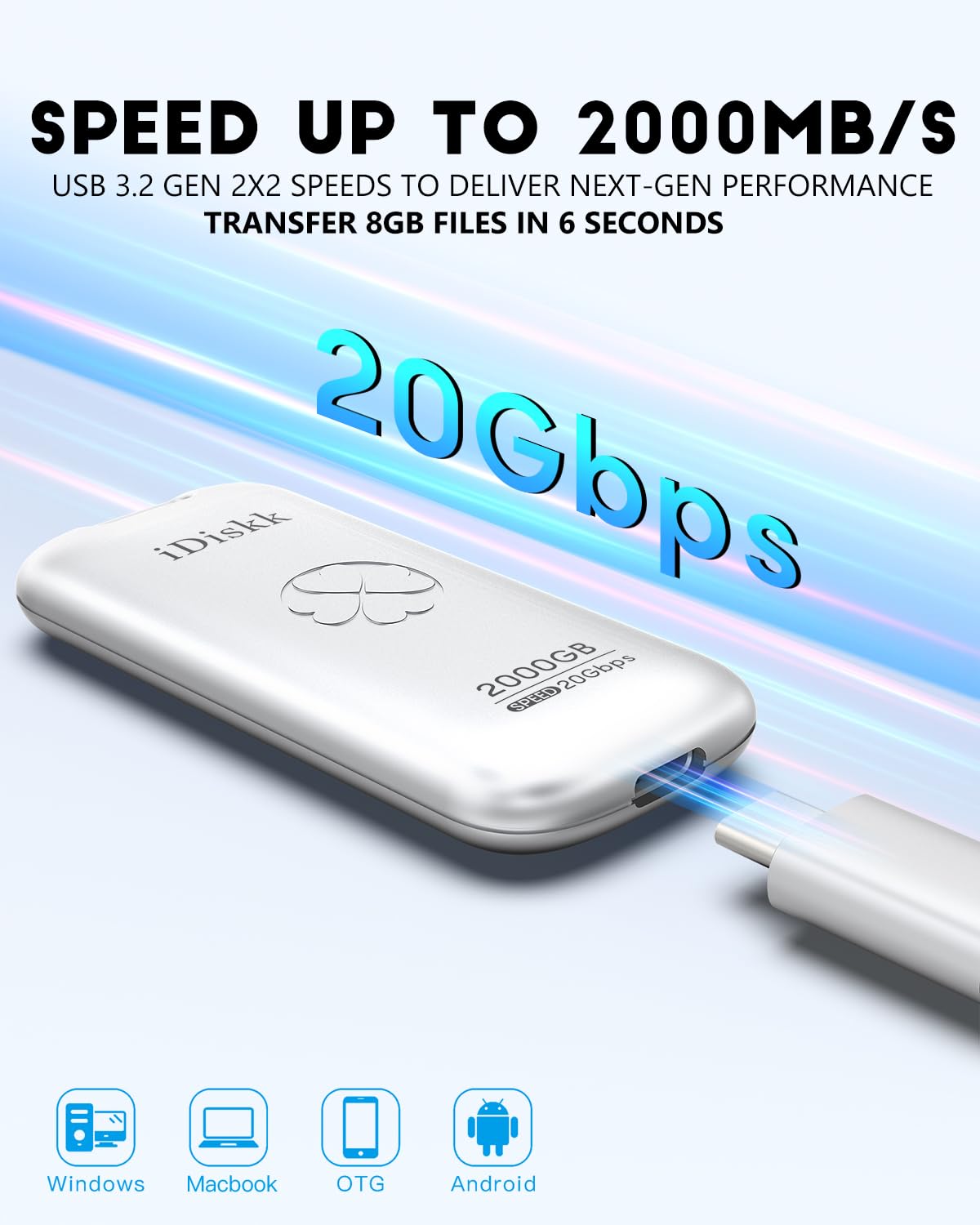 iDiskk SSD externo 1 TB de alta velocidad 2000 MB/s | Tamaño de bolsillo | USB 3.2 Gen2X2 | Compatible con Xbox, PS4, iPad, PC y Mac