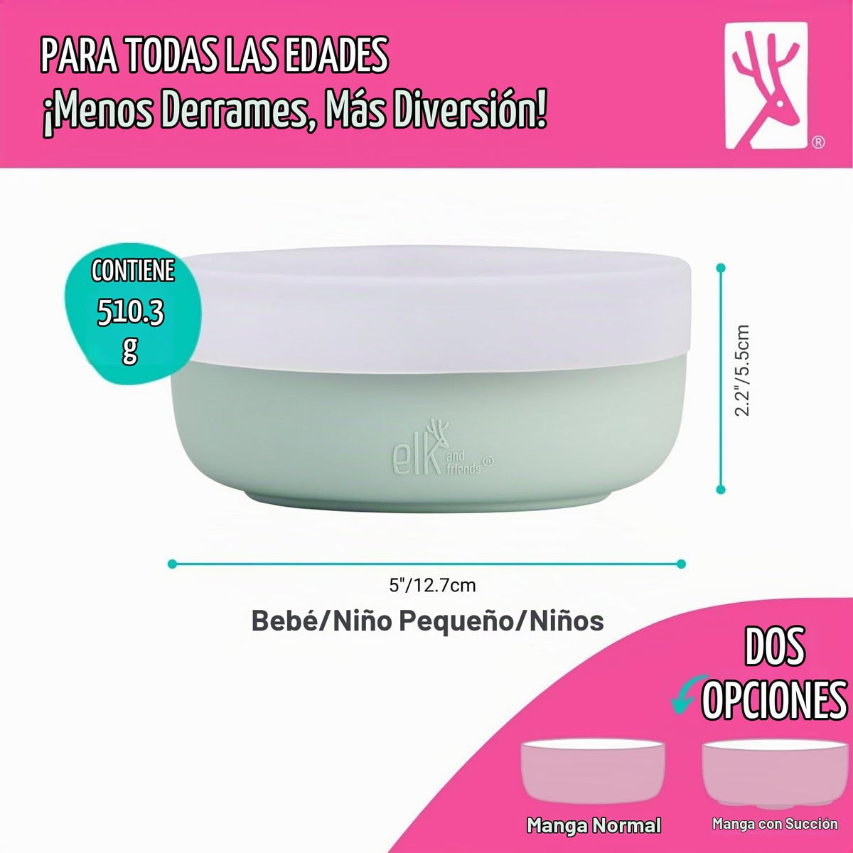 Elk and Friends - Cuencos con ventosa de porcelana para niños y niños
