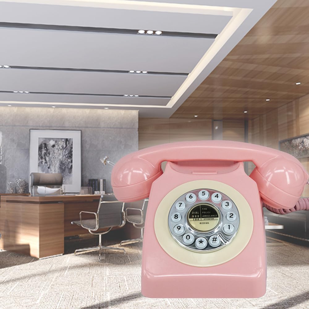 GHYTMTHOT - Teléfonos de línea terrestre para el hogar, teléfono con botón de marcación antiguo, utilizado para oficina de hotel y hogar. (Rosa)