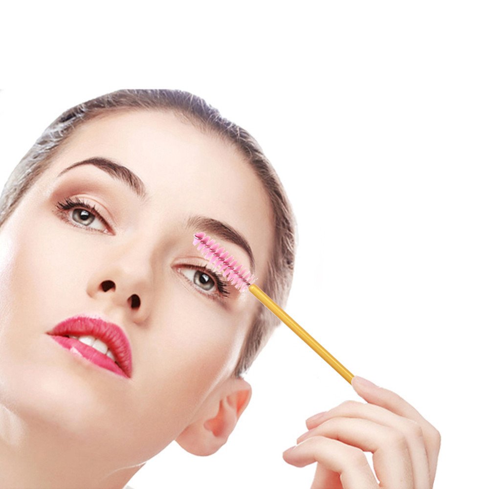 300 Pack Disposable Mascara Wands Bulk Eyelash Extension Brush Lash Wand Applicator, Gold/Pink