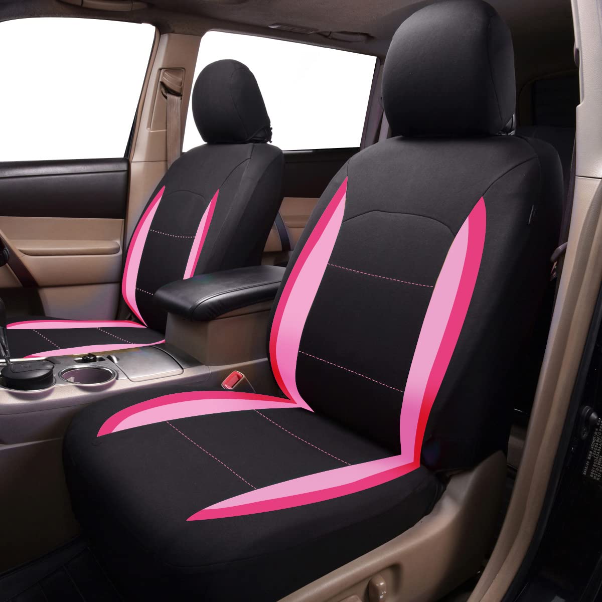 Flying Banner Fundas de Asiento de Coche para Asientos Delanteros y Traseros de poliéster, fáciles instalaciones, Banco Trasero Dividido, (Juego Completo, Respaldo bajo, Negro Rosa de Doble Tono)