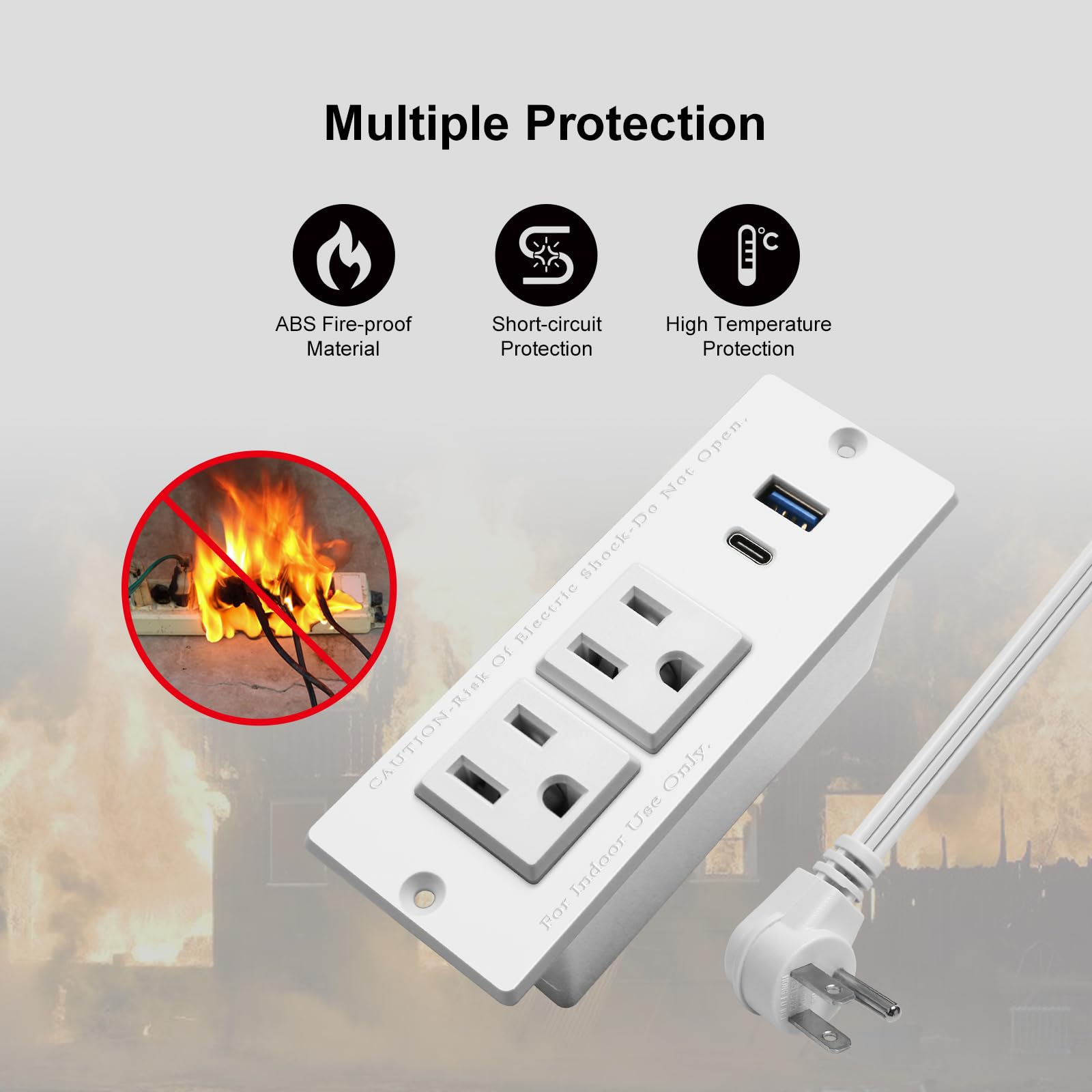 4 LEAF Tira Alimentación Empotrada USB C Carga Rápida 2 Toma 2 USB (PD20W y QC18W, Total 20W) Montaje Cable Extensión Enchufe Plano para Mesa de Sofá, Gabinete Mesita de Noche (USB C Blanco)